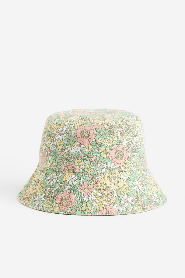 H&M Bucket Hat aus Baumwolle Hellgrün/Geblümt