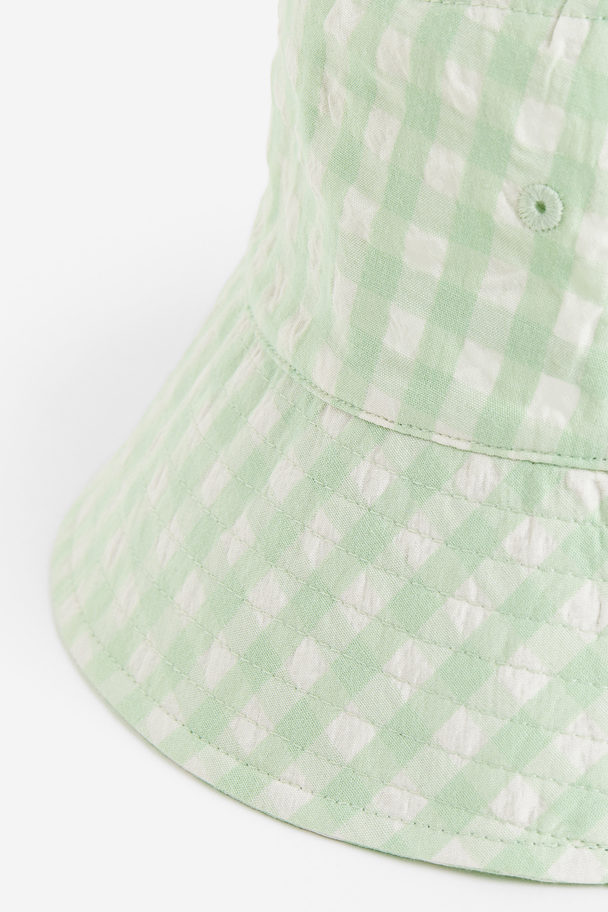 H&M Bucket Hat aus Baumwolle Hellgrün/Kariert