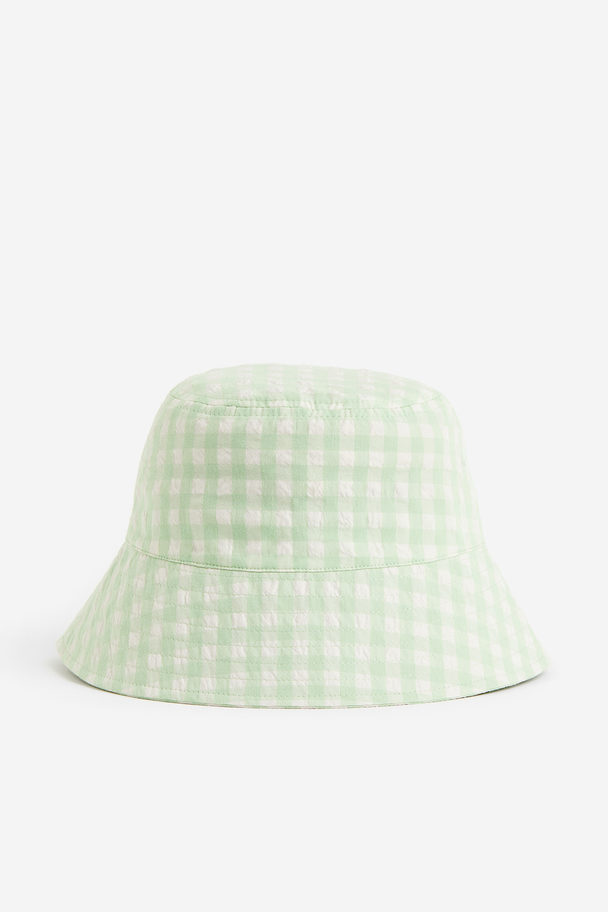 H&M Bucket Hat aus Baumwolle Hellgrün/Kariert