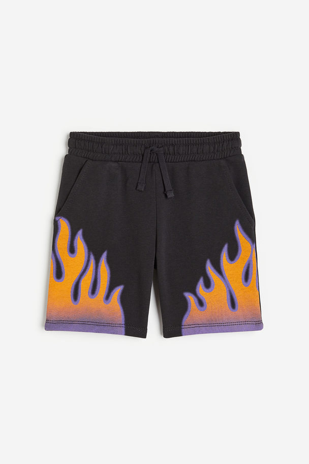 H&M Pull-on-Shorts Schwarz/Flammen