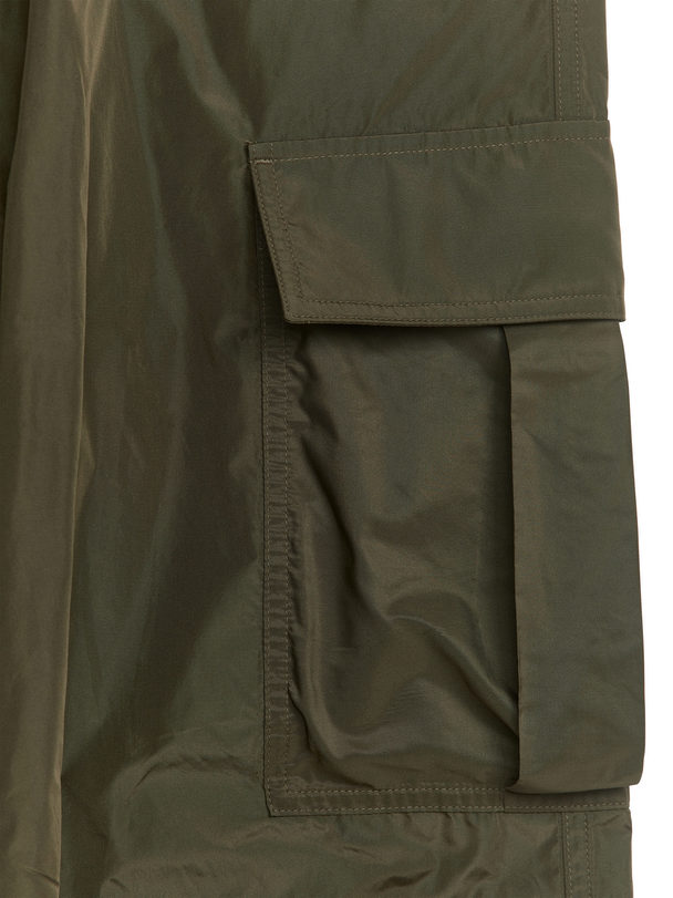 ARKET Taffeta Cargo Trousers Dark Khaki Green