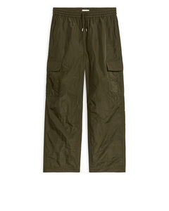 Taffeta Cargo Trousers Dark Khaki Green