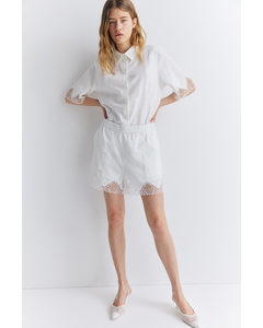 Lace-detail Linen-blend Shorts White