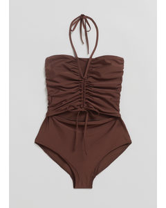Ruched Bandeau Swimsuit Brown