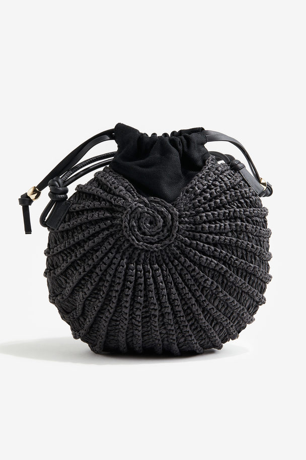 H&M Muschelförmige Strohtasche Schwarz