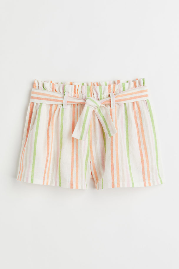H&M Linen-blend Shorts White/striped
