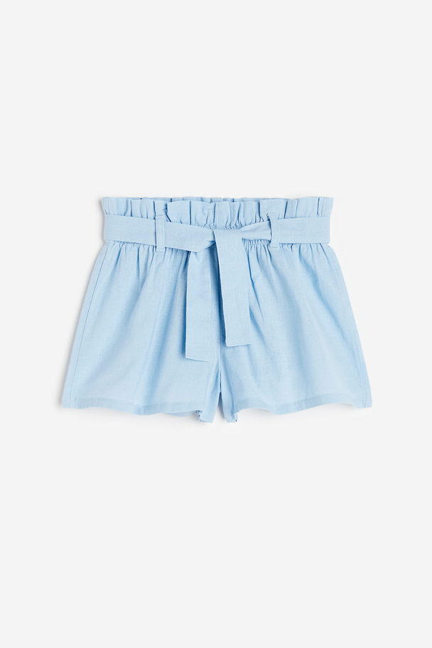 H&M Linen-blend Shorts Light Blue