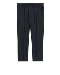Tapered Wool-blend Trousers Blue
