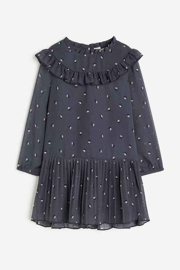 H&M Chiffon Dress Dark Grey/floral