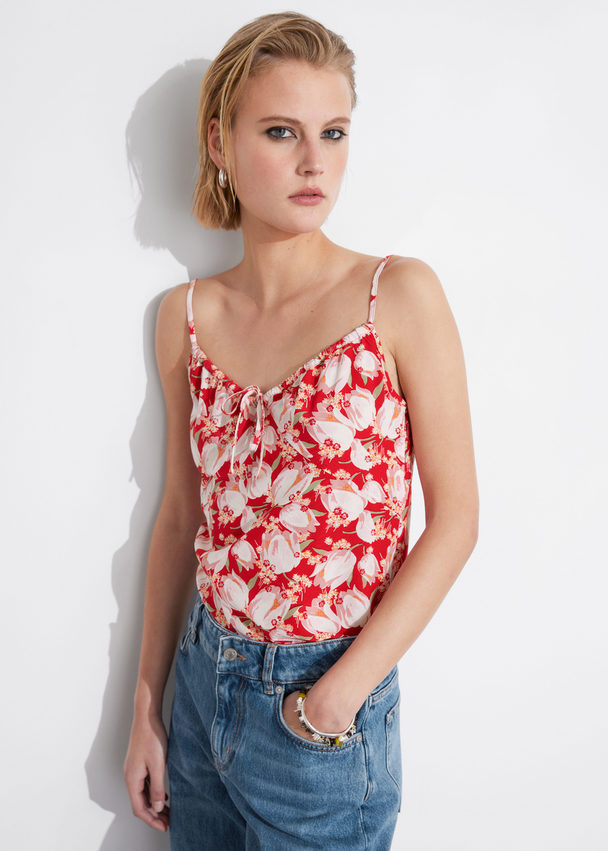 & Other Stories Strappy Drawstring Detail Top Red/pink Floral Print