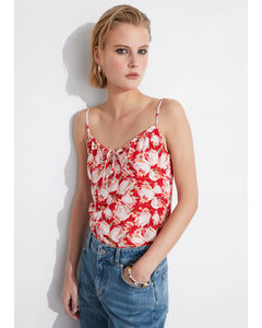 Strappy Drawstring Detail Top Red/pink Floral Print