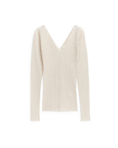 Ribbestrikket Pointelle-topp Offwhite