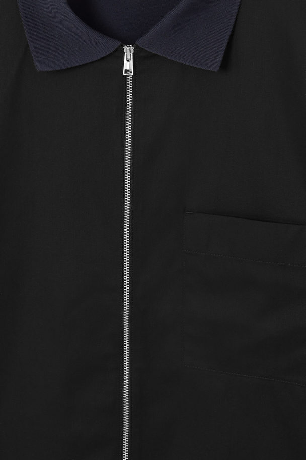COS Lightweight Contrast-panel Zip-up Overshirt Black / Navy