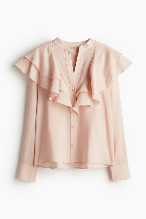 H&M Blouse Met Volants Poederroze