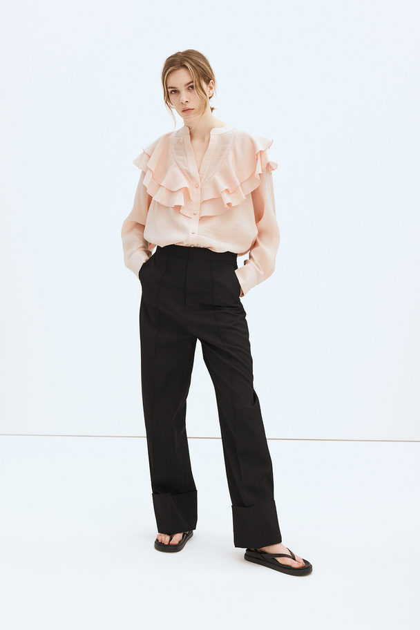 H&M Flounce-trimmed Blouse Powder Pink