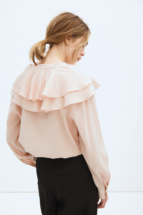 H&M Blouse Met Volants Poederroze