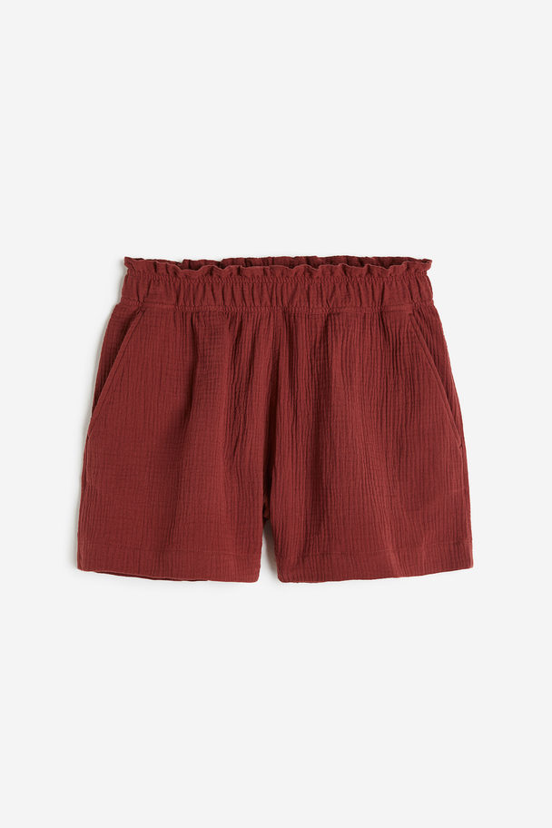 H&M Crinkled Cotton Shorts Dark Red