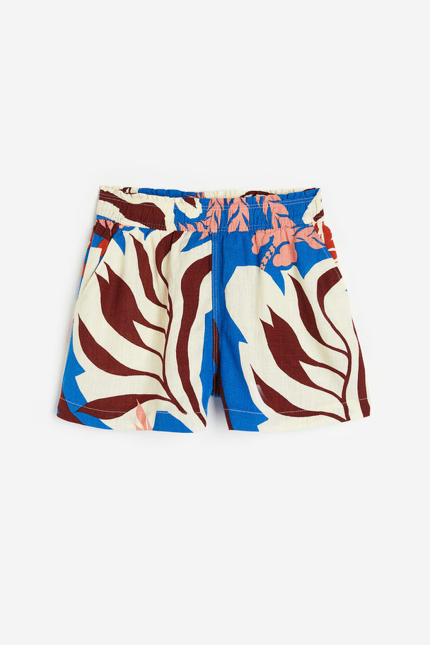 H&M Crinkled Cotton Shorts Blue/palm Trees