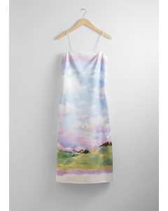 Printed Slip Midi Dress Green/lilac/white