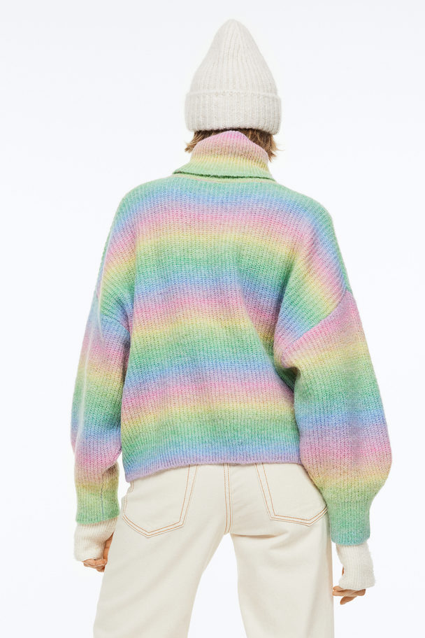 H&M Rib-knit Polo-neck Jumper Blue/rainbow-striped