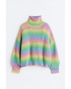 Rib-knit Polo-neck Jumper Blue/rainbow-striped