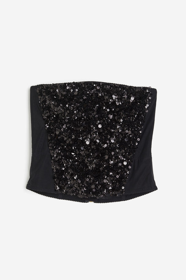 H&M Paillettenbesetztes Bustier-Top Schwarz