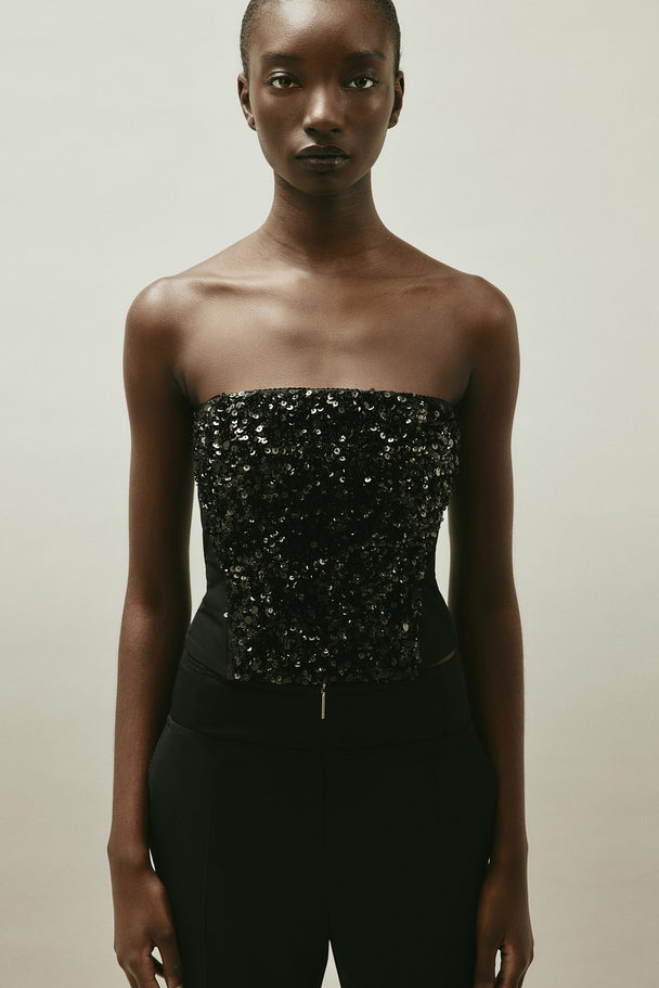 H&M Sequined Bustier Top Black