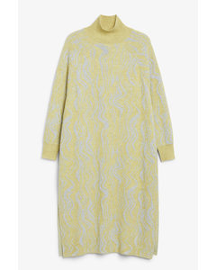 Oversized Midi Knit Dress Beige And Glitter Pattern
