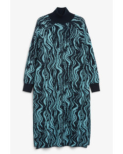 Oversized Midi Knit Dress Blue Glitter Pattern