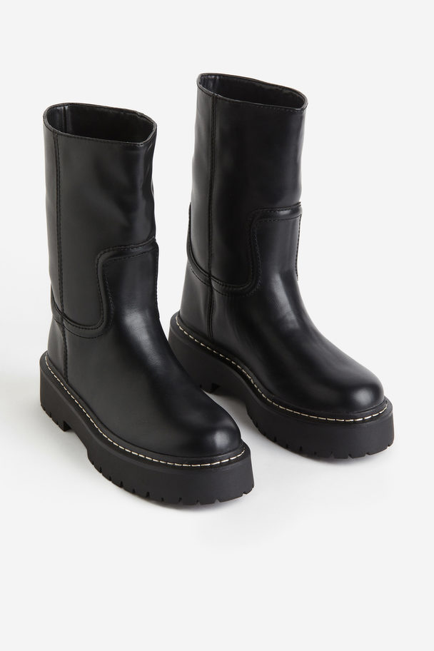 H&M Contrasting-stitch Ankle Boots Black