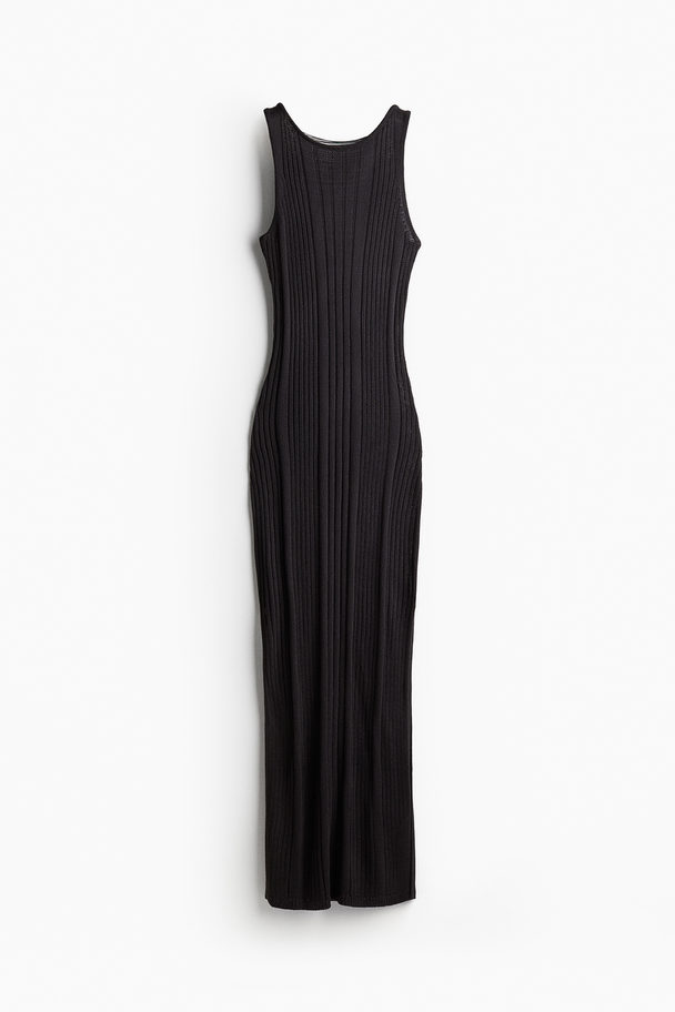 H&M Bodycon-Kleid aus Rippstrick mit Fransendetail Schwarz