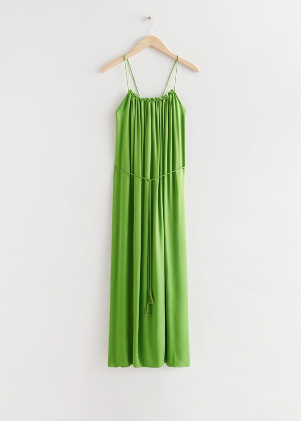 & Other Stories Strappy Tassel Tie Midi Dress Green