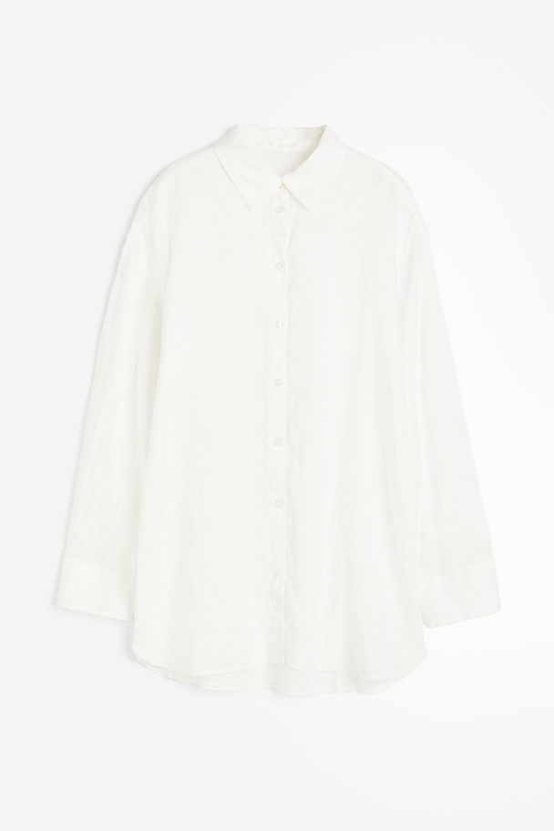 H&M Lange Linnen Overhemdblouse Wit