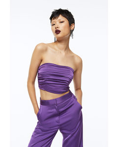 Pleated Cropped Bandeau Top Purple