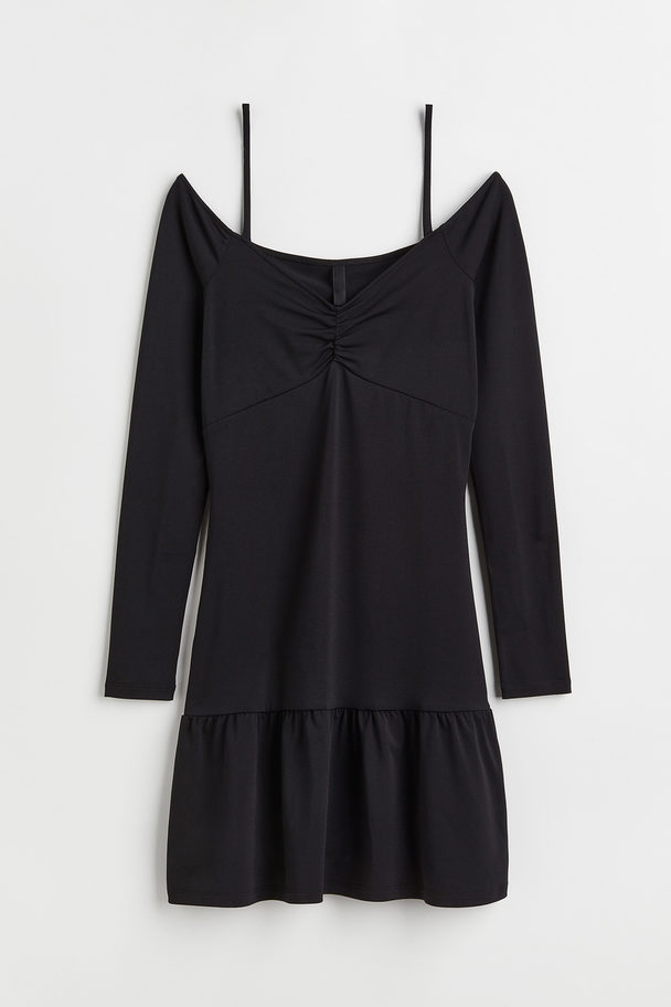 H&M Off Shoulder-kjole I Jersey Sort