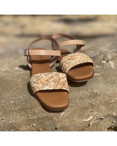 Aidos Beige Leather Flat Sandal