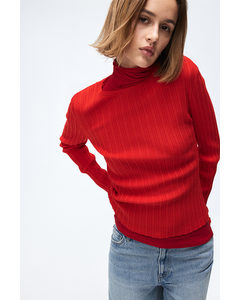 Rib-knit Top Bright Red