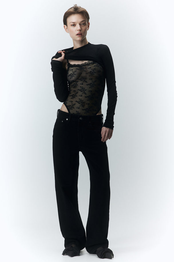 H&M Lace-trimmed Pyjama Body Black