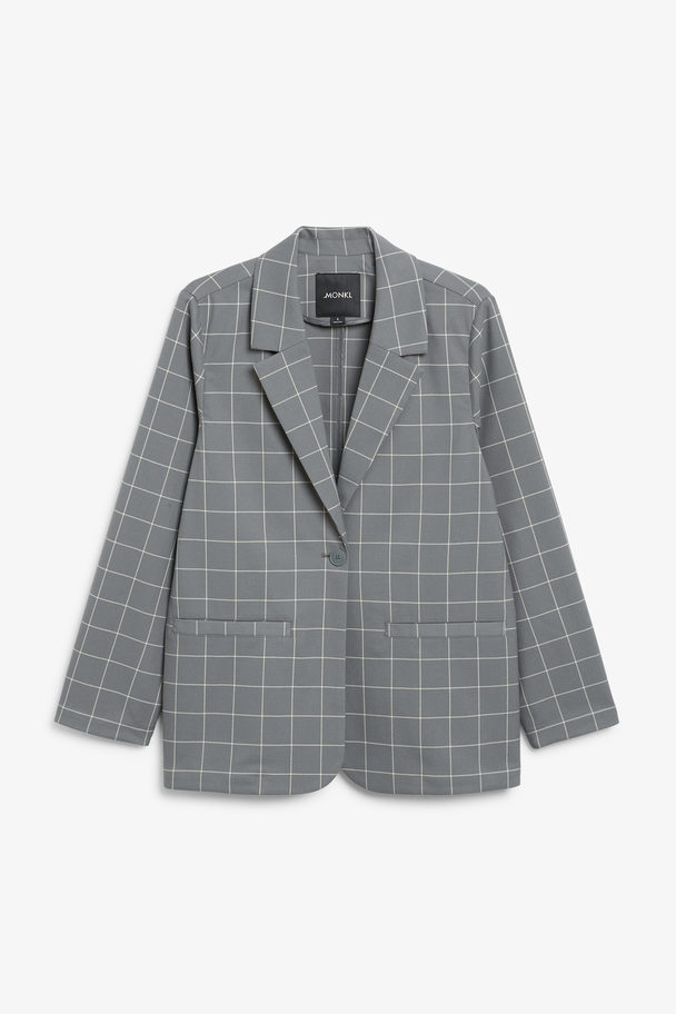 Monki Grey Checkered Single Breasted Blazer Grey Checks