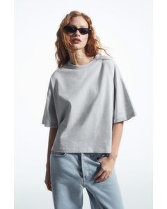 Boxy Curved-hem T-shirt Grey Mélange
