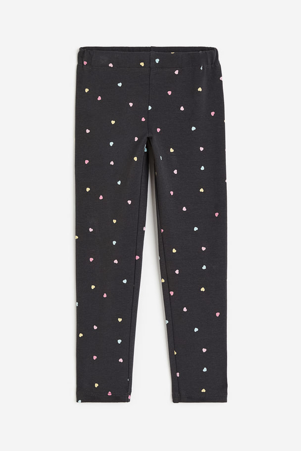 H&M Legging Met Geruwde Binnenkant Donkergrijs/hartjes