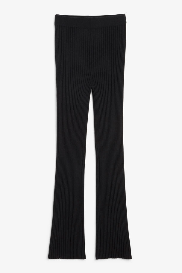 Monki Soft Ribbed Trousers Black