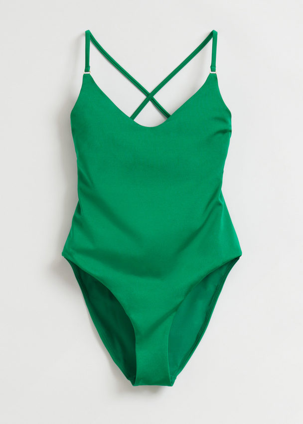 & Other Stories Strappy Tie Back Swimsuit Emerald Green
