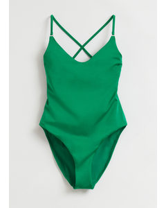 Strappy Tie Back Swimsuit Emerald Green