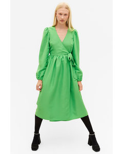Bright Green Puff Sleeve Midi Wrap Dress Bright Green