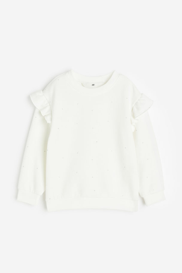 H&M Sweater Met Volants Gebroken Wit
