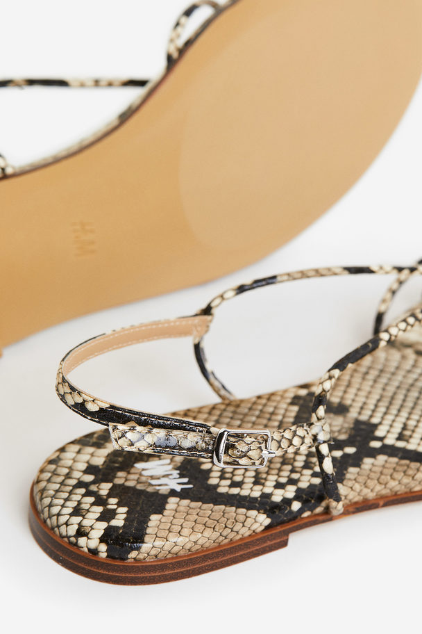 H&M Strappy Sandals Greige/snakeskin-patterned