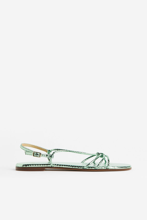 H&M Strappy Sandals Green/snakeskin-patterned