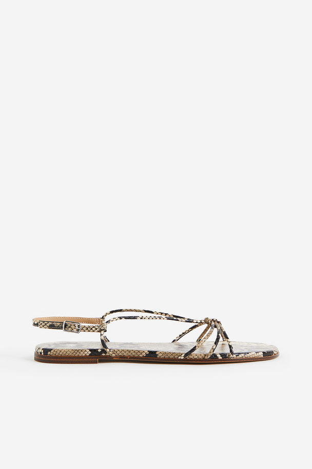H&M Strappy Sandals Greige/snakeskin-patterned