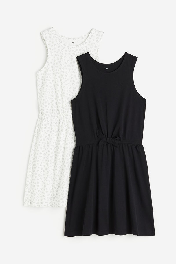 H&M 2-pack Tie-detail Dresses Black/leopard Print